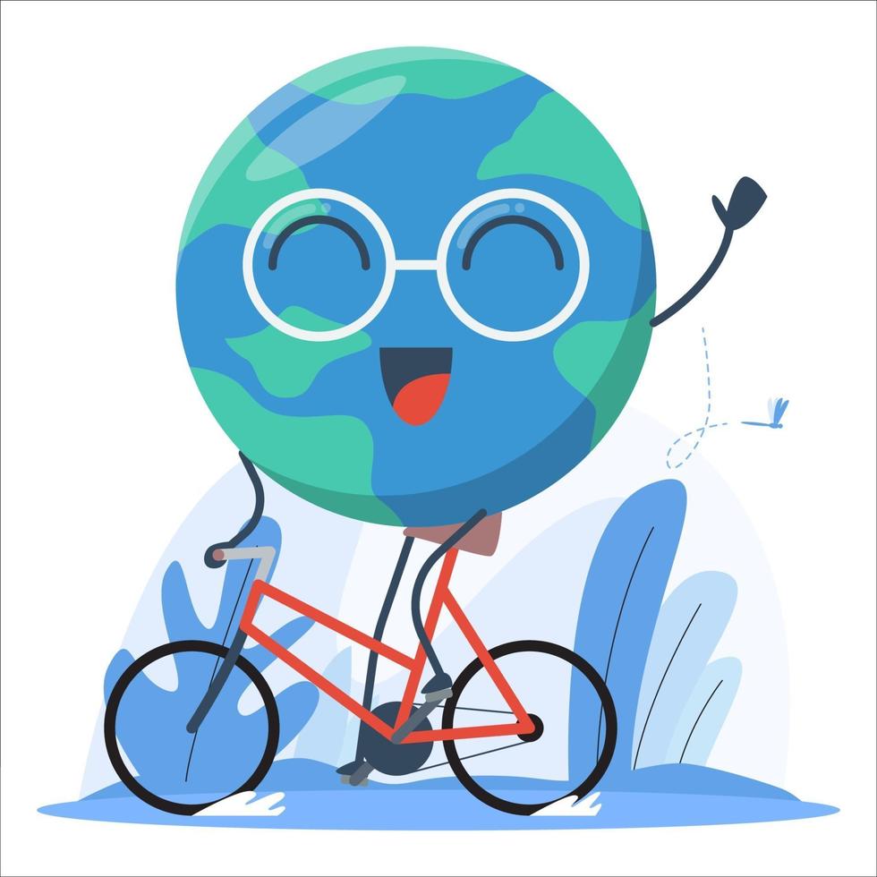 happy globe riding a bicycle illustration vector