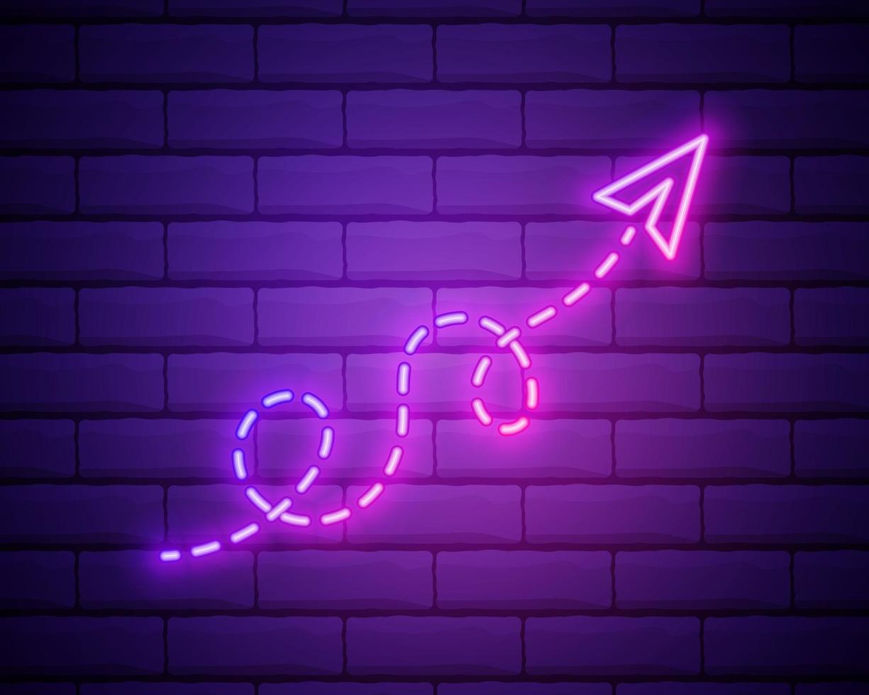 Paper plane with path neon sign.Bright paper plane . vector