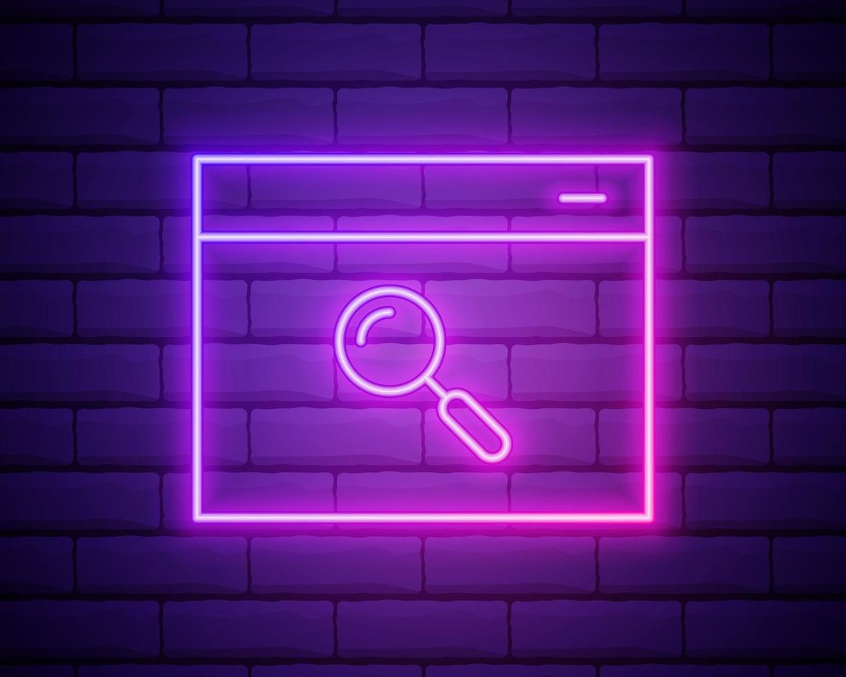 browser search webpage neon icon. Elements of browser set. vector