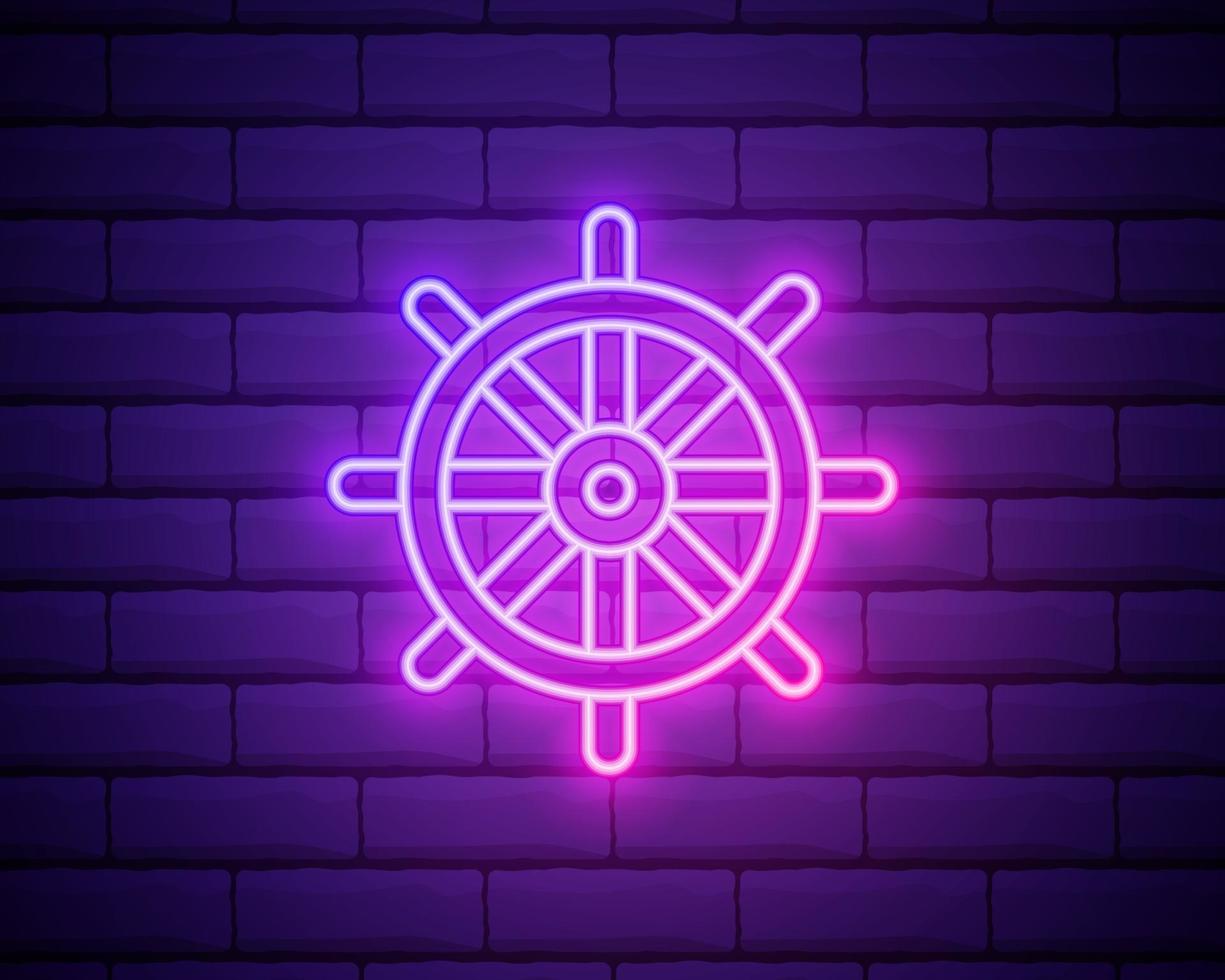 Ship wheel neon icon. Elements of summer set. vector