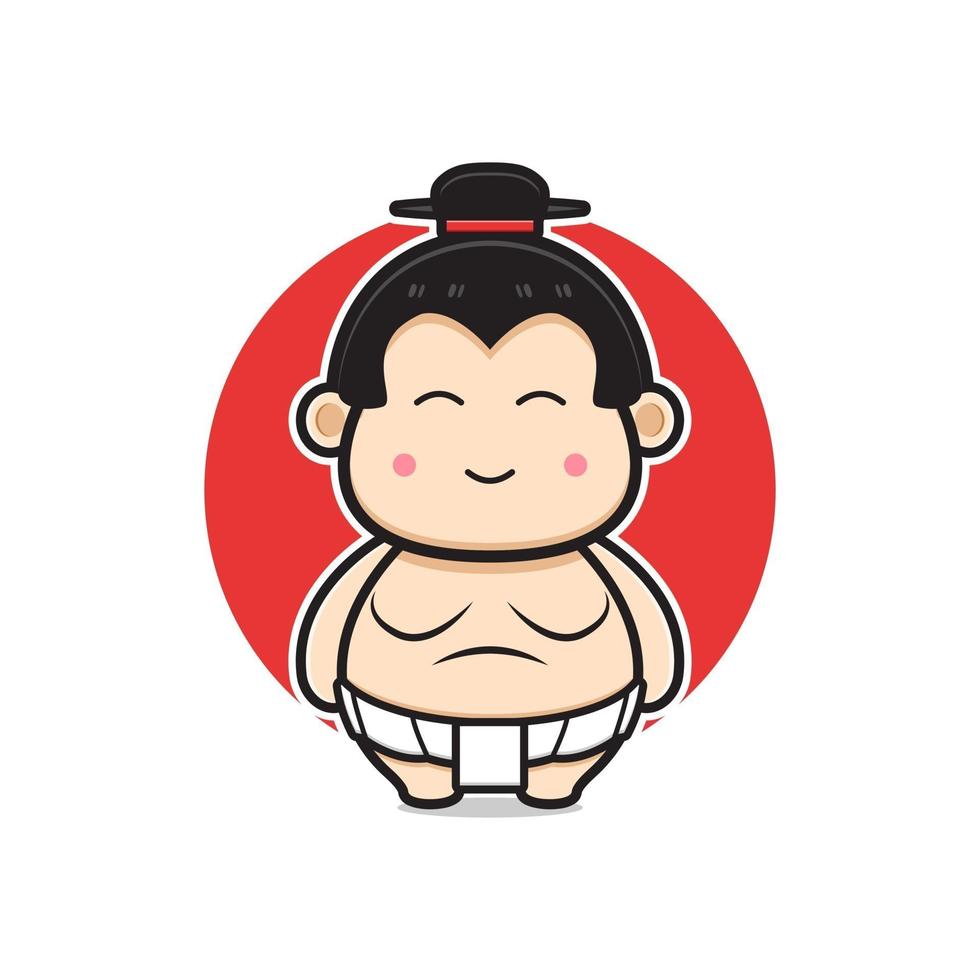 Ilustración de icono de dibujos animados de personaje de mascota de sumo lindo vector