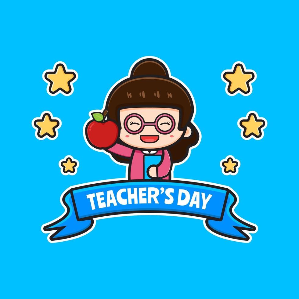 Cute teacher's day poster cartoon icon illustration vector