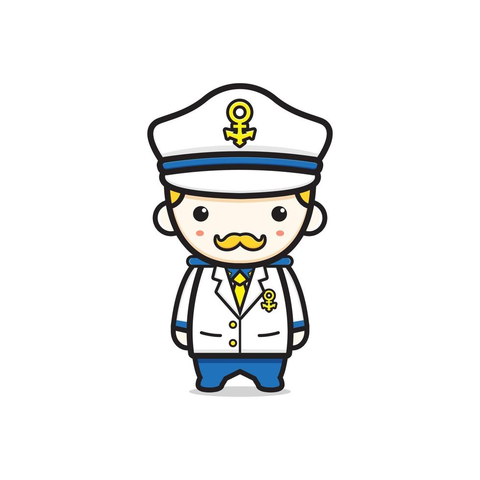 Cute captain navy marine character cartoon icon illustration vector