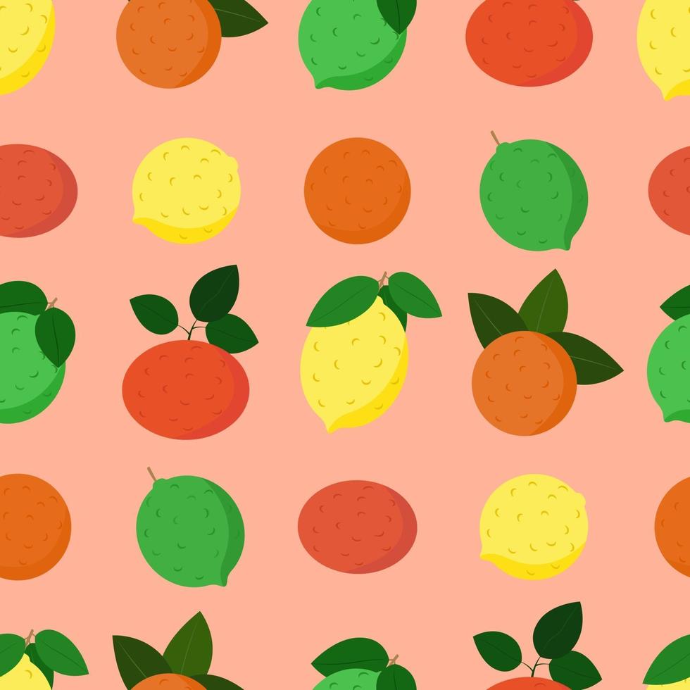 Citrus fruits pattern. Lemon, orange, lime and grapefruit vector