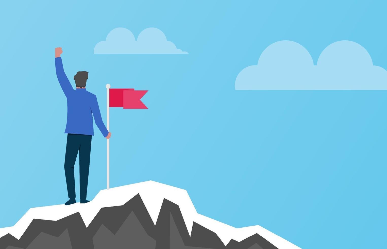 Successful concept with man on top of the mountain. vector