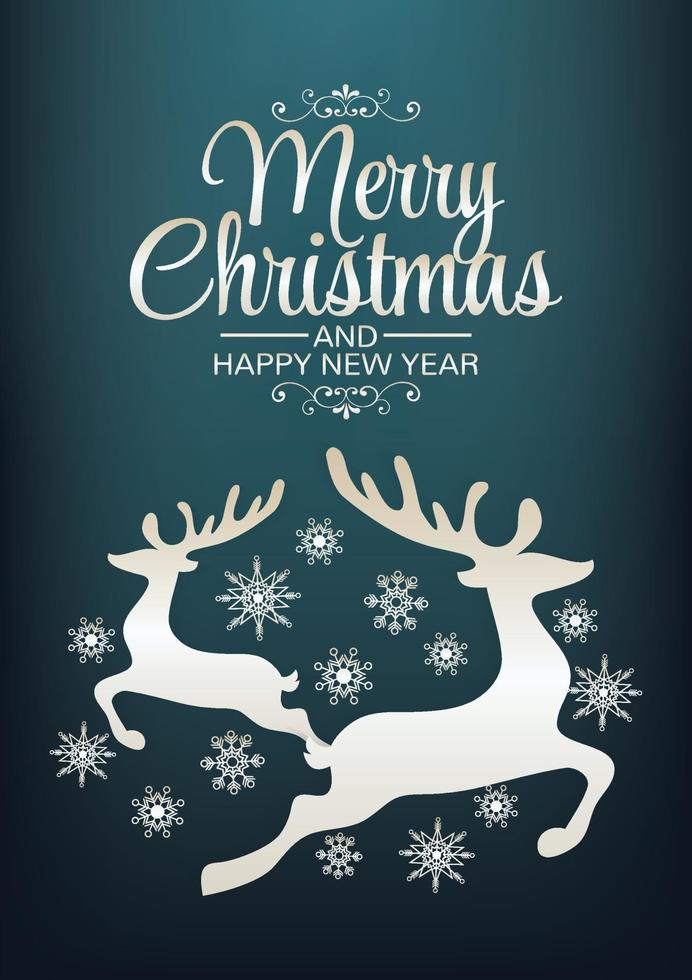 merry christmas reindeer on blue background art vector
