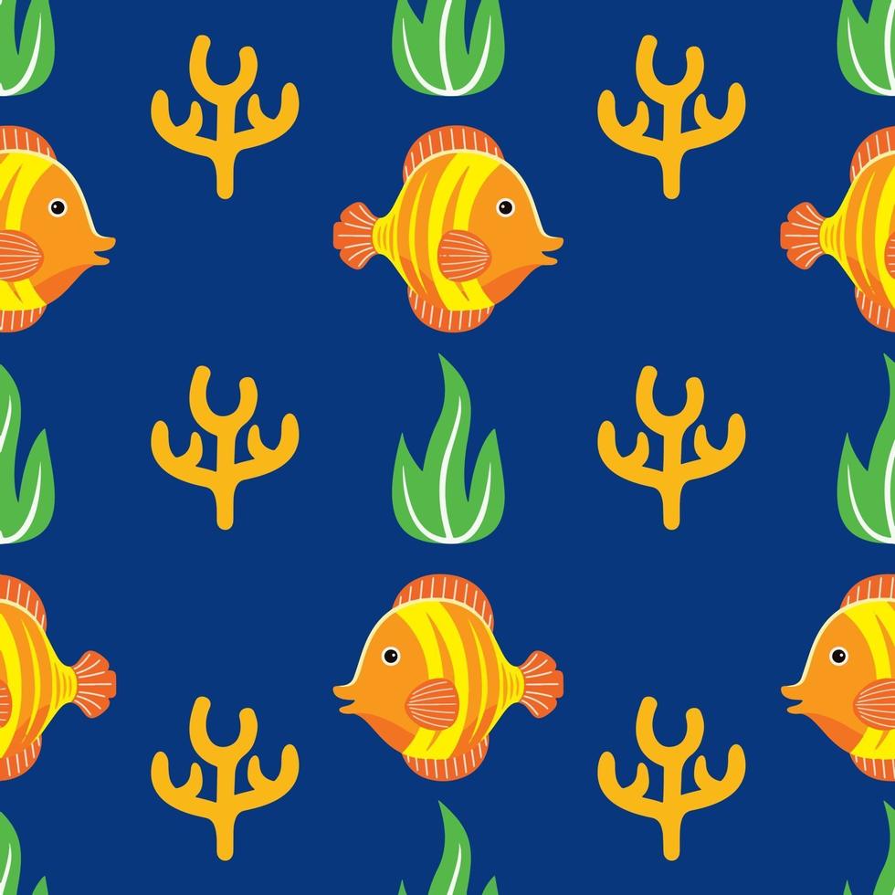 Fish Seamless Pattern in flat design style vector