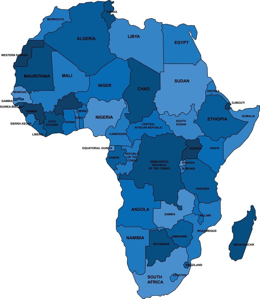 Mapa de África de contorno azul sobre fondo blanco. ilustración vectorial. vector