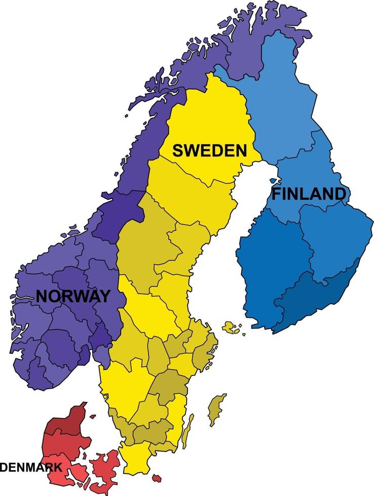 Esquema del mapa de Scandinevia sobre fondo blanco. ilustración vectorial. vector
