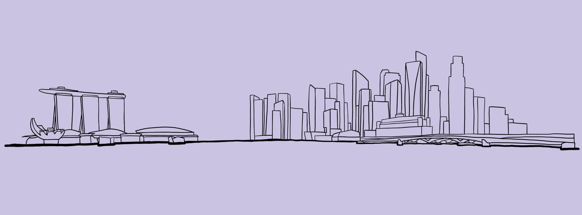 Singapore skyline freehand drawing sketch on white background. vector