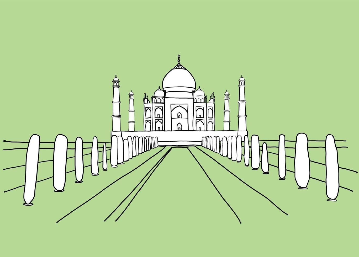 taj mahal dibujo a mano alzada sobre fondo blanco. vector