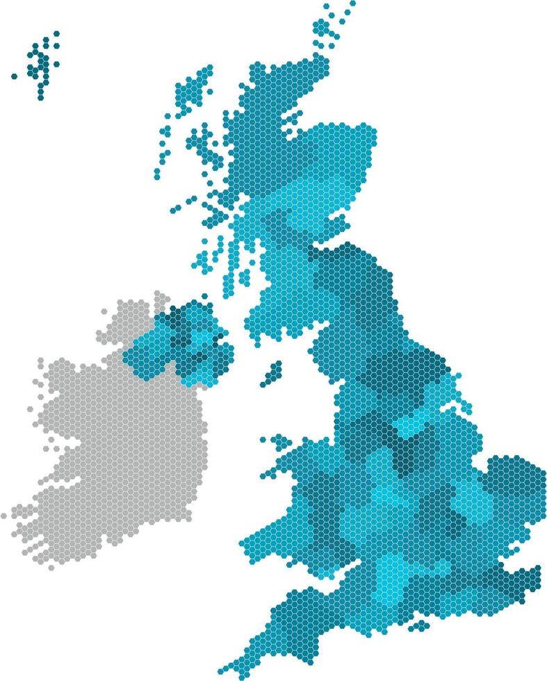 Mapa de Reino Unido hexagonal azul sobre fondo blanco. vector