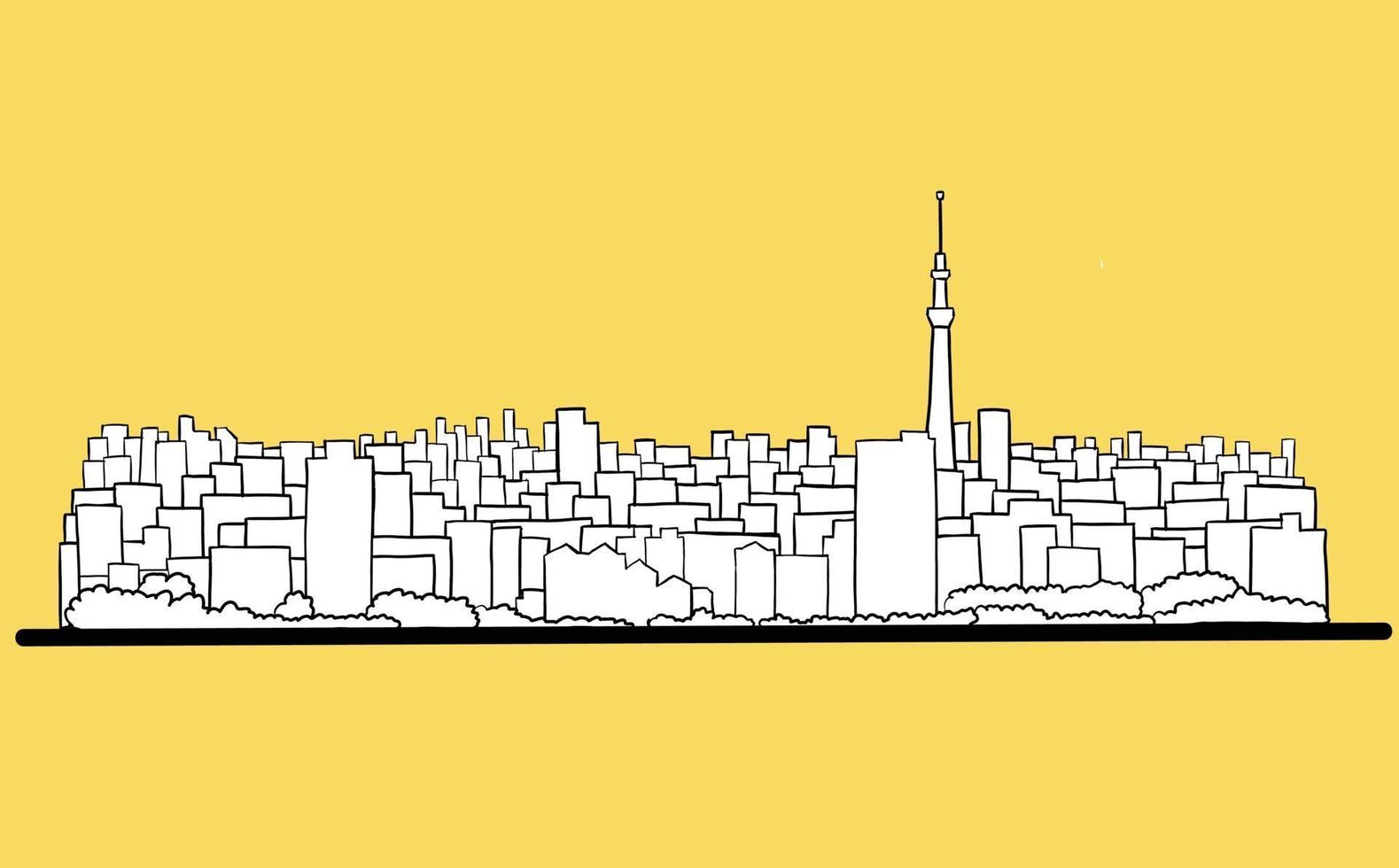 Tokyo skyline freehand drawing sketch on white background. vector
