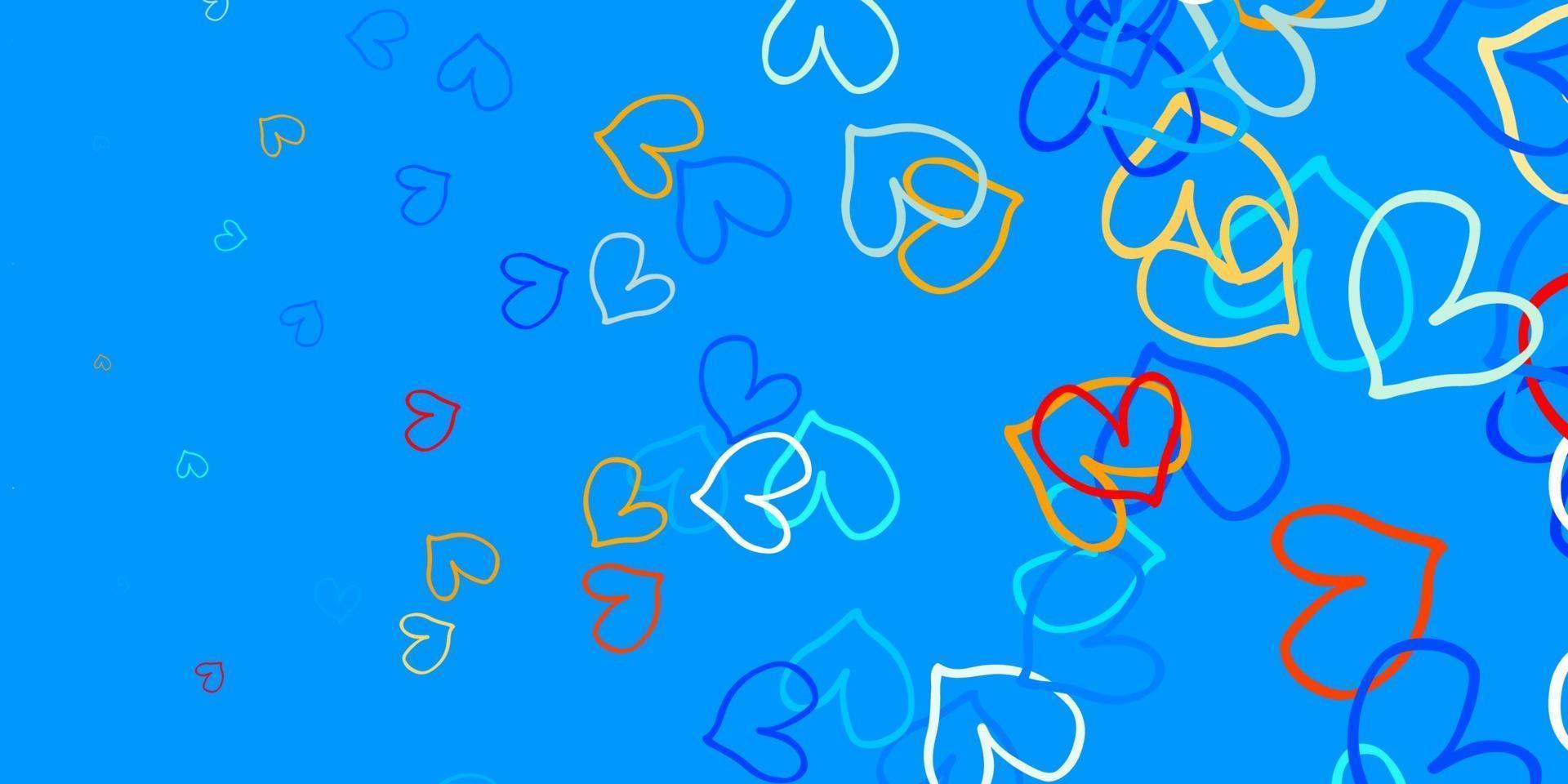 Fondo de vector azul claro, amarillo con corazones.