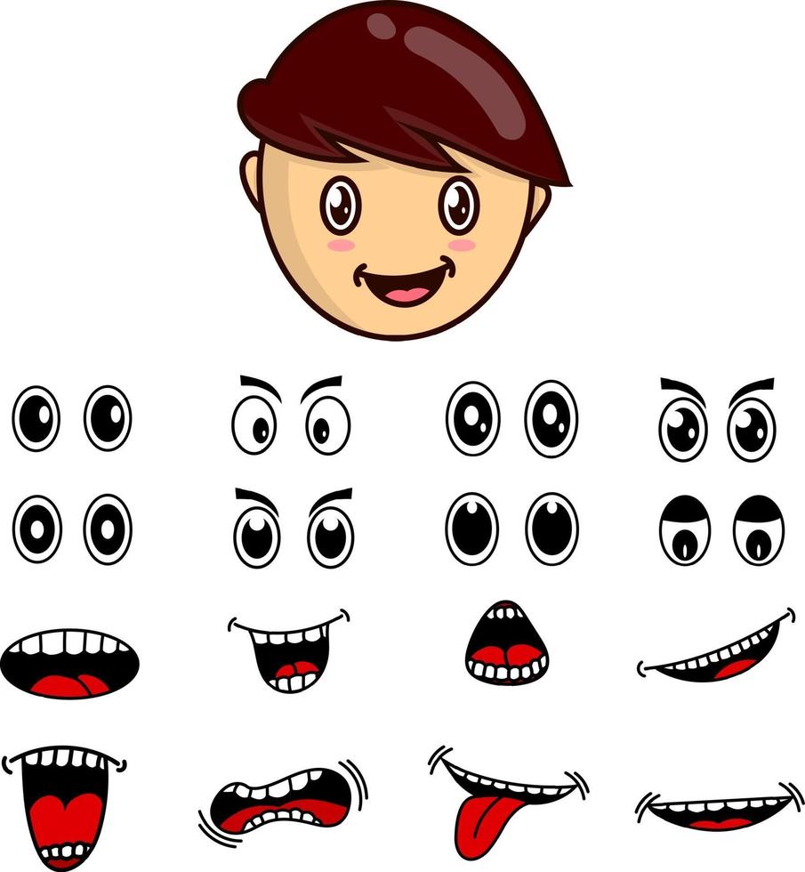 Kid face mouth and eyes set isolated vector. child expression set eye vector
