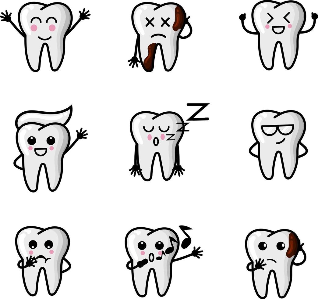 Teeth dental cute illustration set emoticon tooth icon sign teeth vector