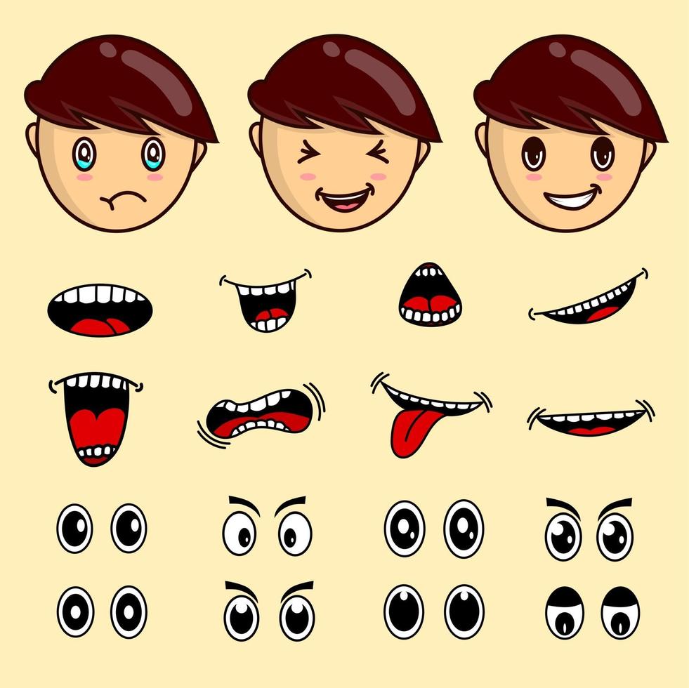 niño, cara, boca y ojos, conjunto, aislado, vector. expresión infantil establecer ojo vector