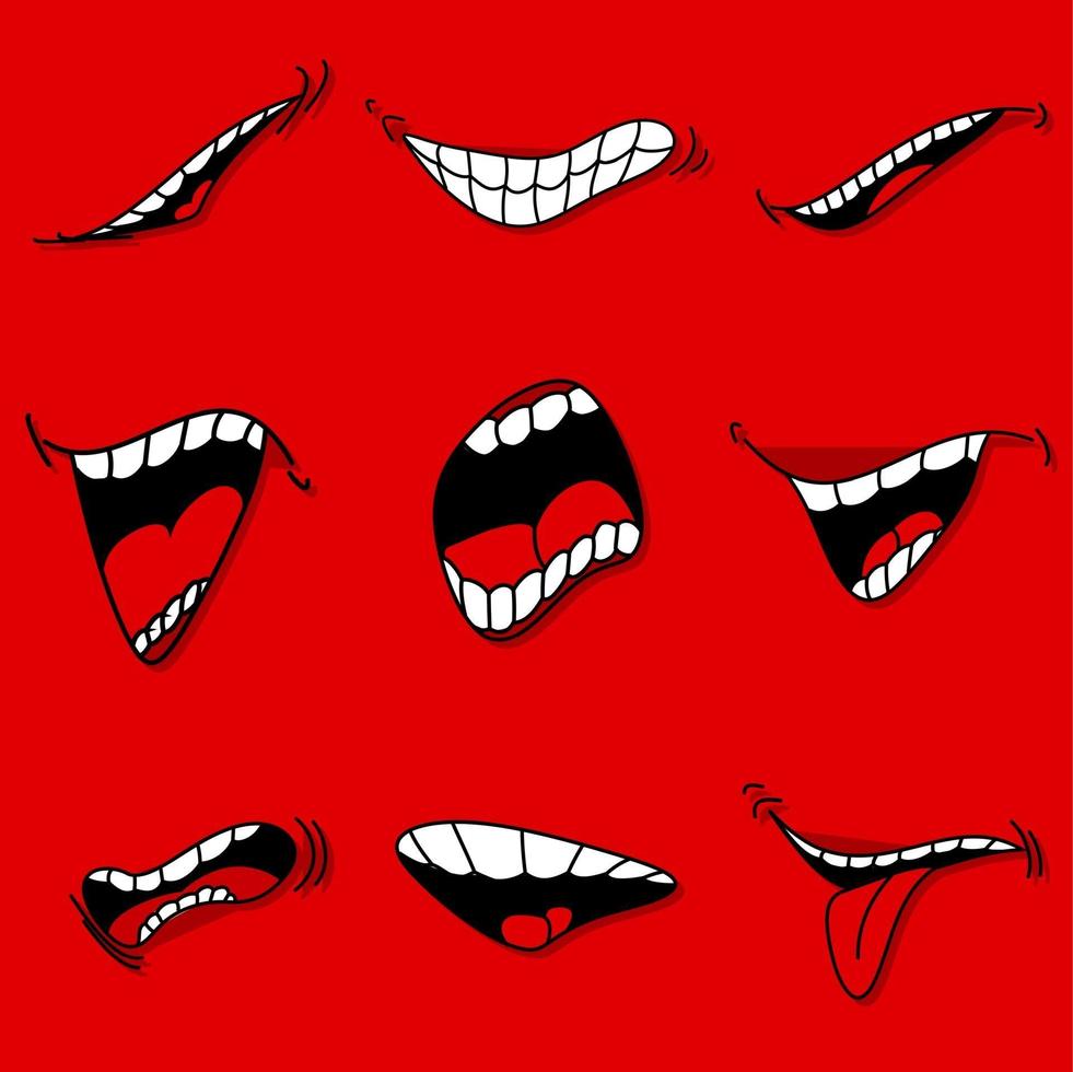 boca con lengua, caricatura, vector, conjunto, aislado, emoticon, para, diversión vector