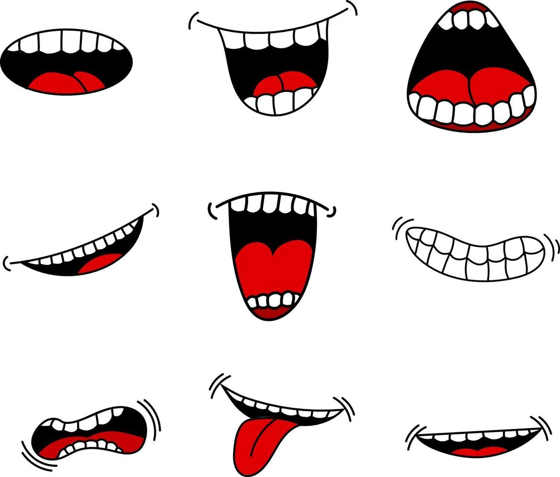 boca con lengua, caricatura, vector, conjunto, aislado, emoticon, para, diversión vector