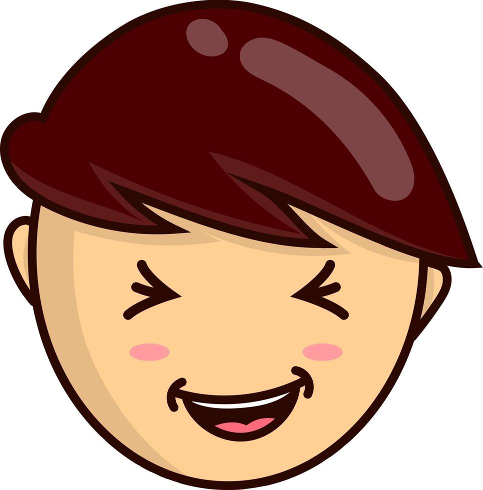 Ilustración de cara de niño de sonrisa. cara de emoticon con dibujos animados de cabello castaño vector