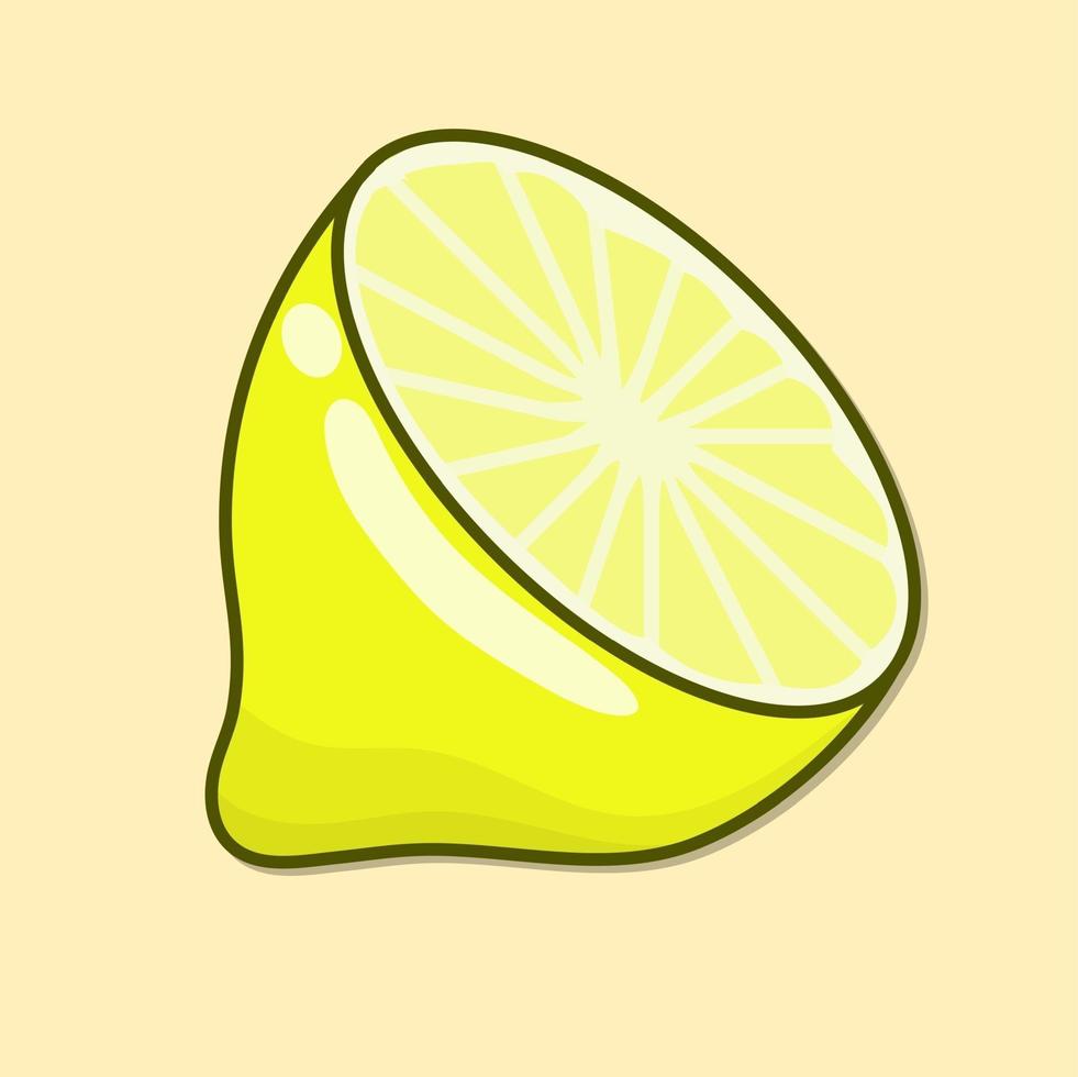 Slice lemon vector with outline style cartoon. yellow lemonade sliced