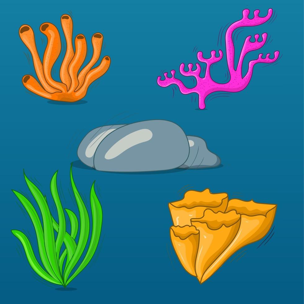 Coral set illustration. coral sea weed collection. coral reef isolated vector