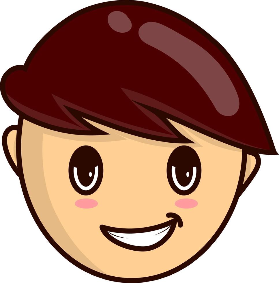 smile kid face illustration. emoticon face with brown hair cartoon vector