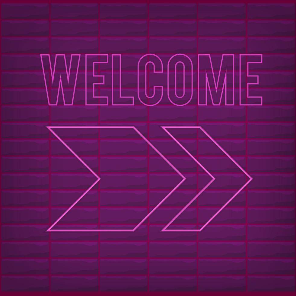 Welcome sign with neon effect pink shiny glow welcome sign purple vector