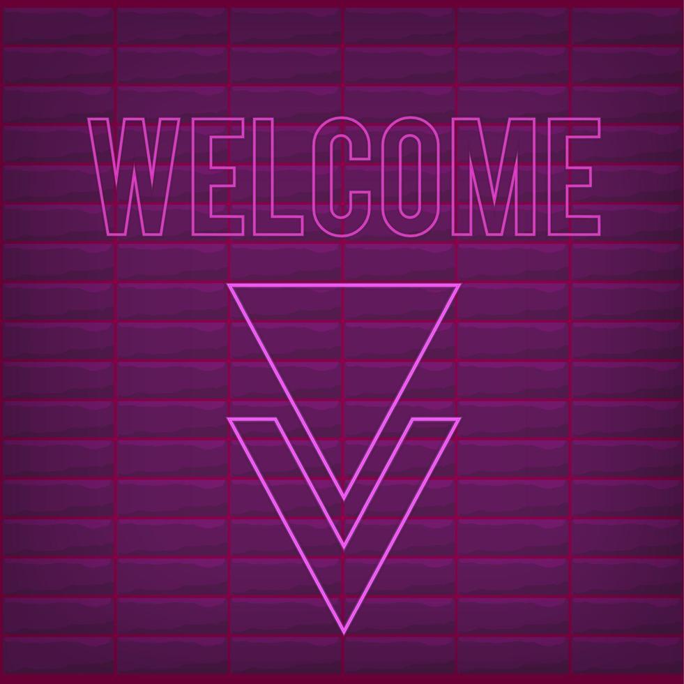 Welcome sign with neon effect pink shiny glow welcome sign purple vector