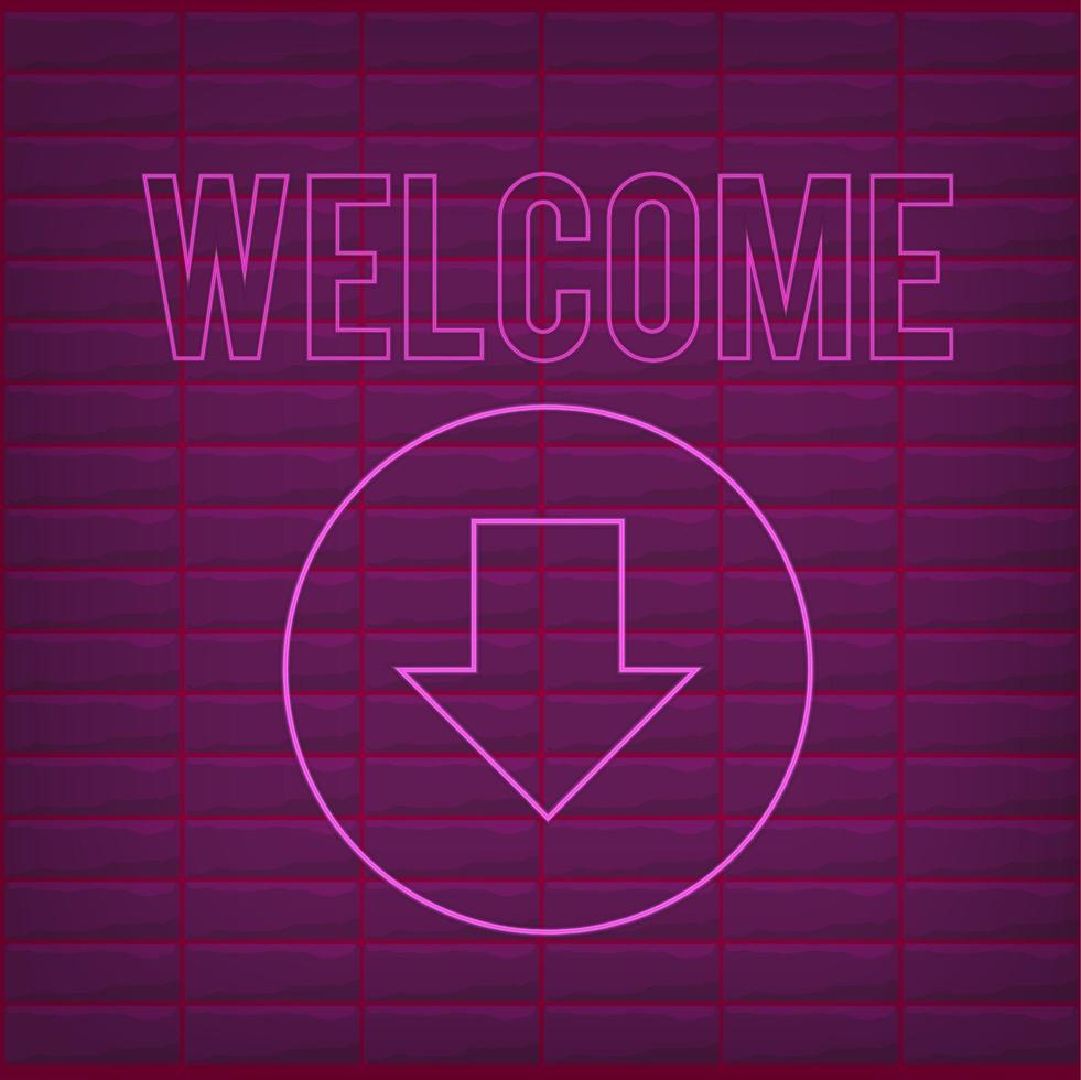 Welcome sign with neon effect pink shiny glow welcome sign purple vector