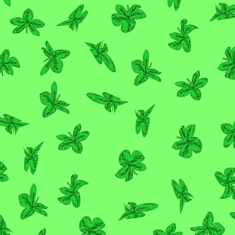 Fondo de patrón de hojas verdes con estilo dibujado a mano sin costuras vector