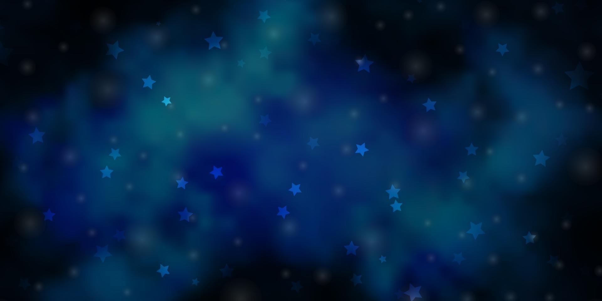 Fondo de vector azul oscuro con estrellas pequeñas y grandes.