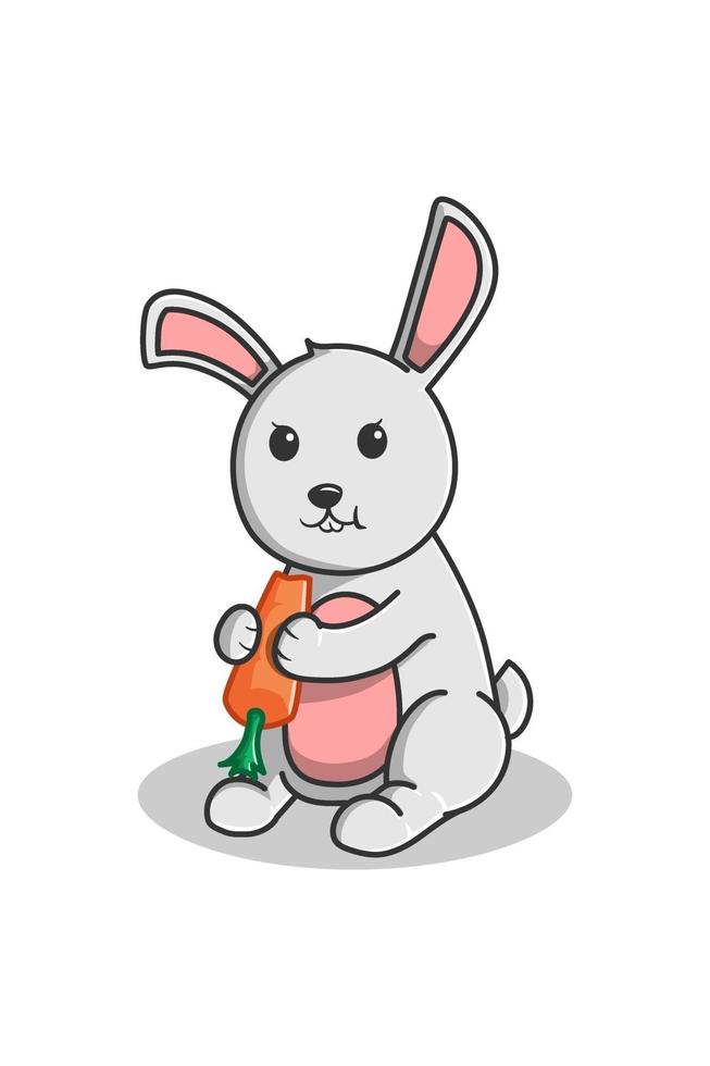 Rabbit eat carrot cartoon illustration vector