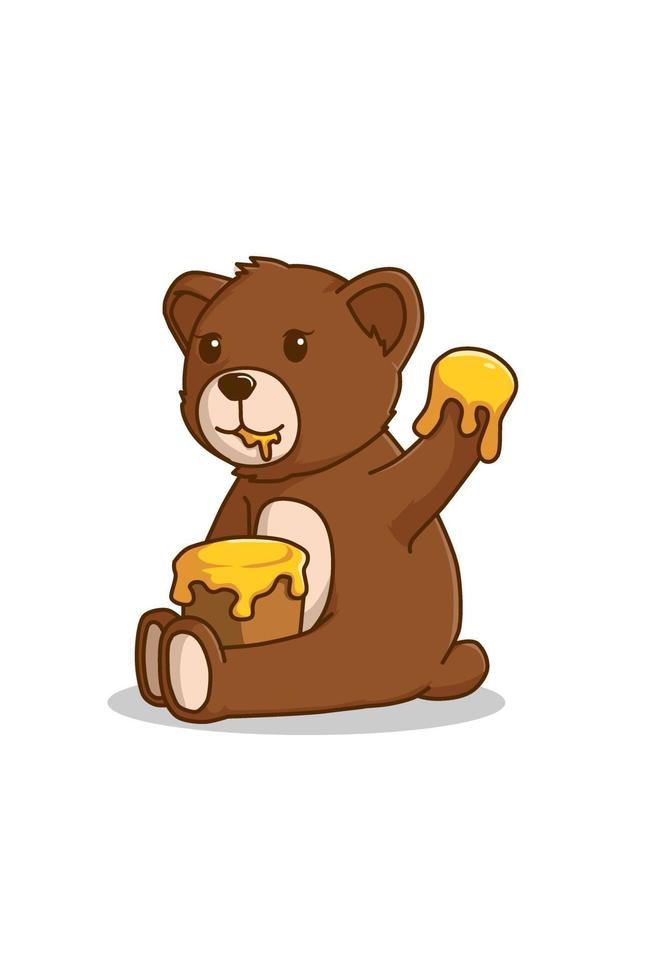 Bear eating honey cartoon illustration vector