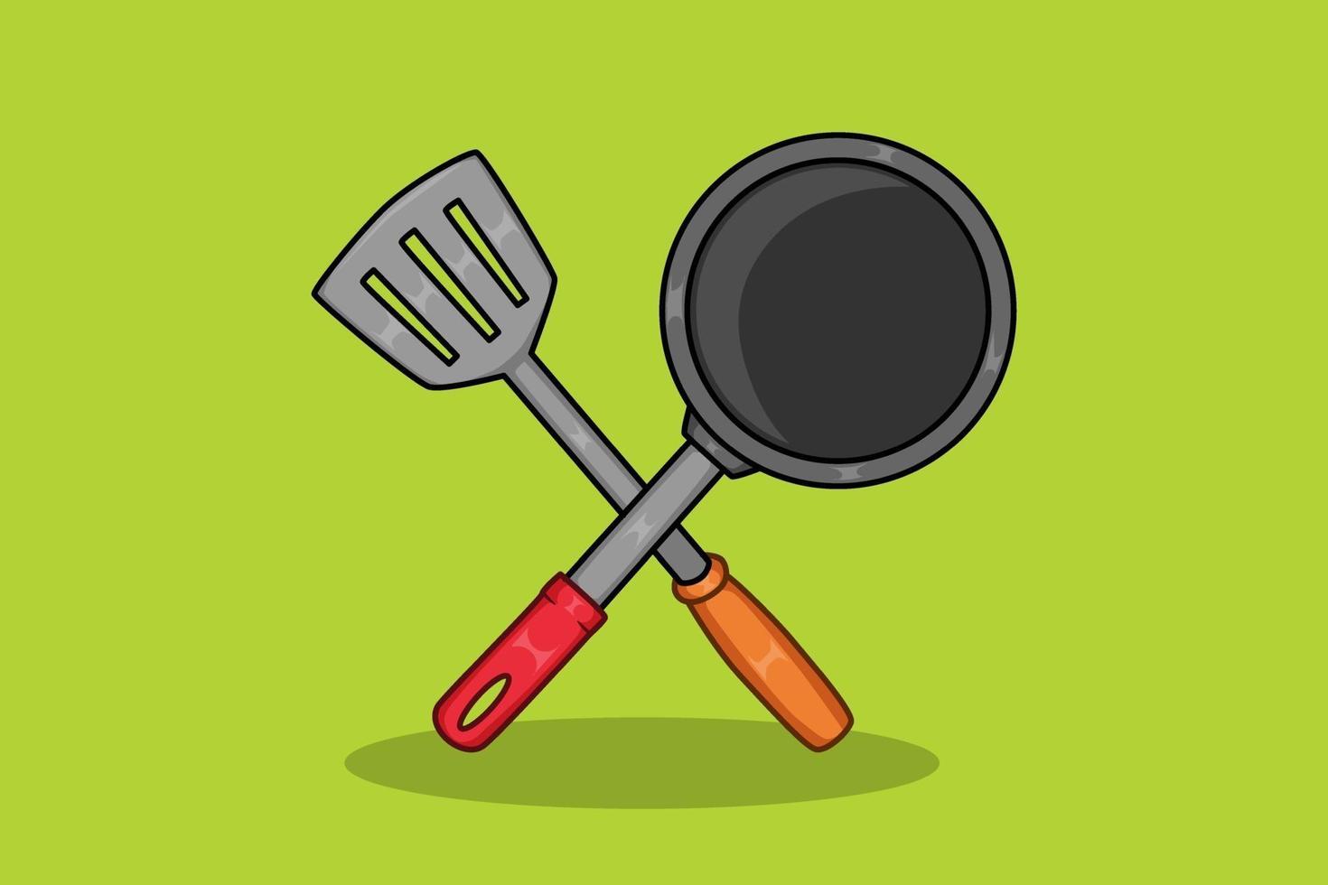 Spatula and pan cartoon illustration vector