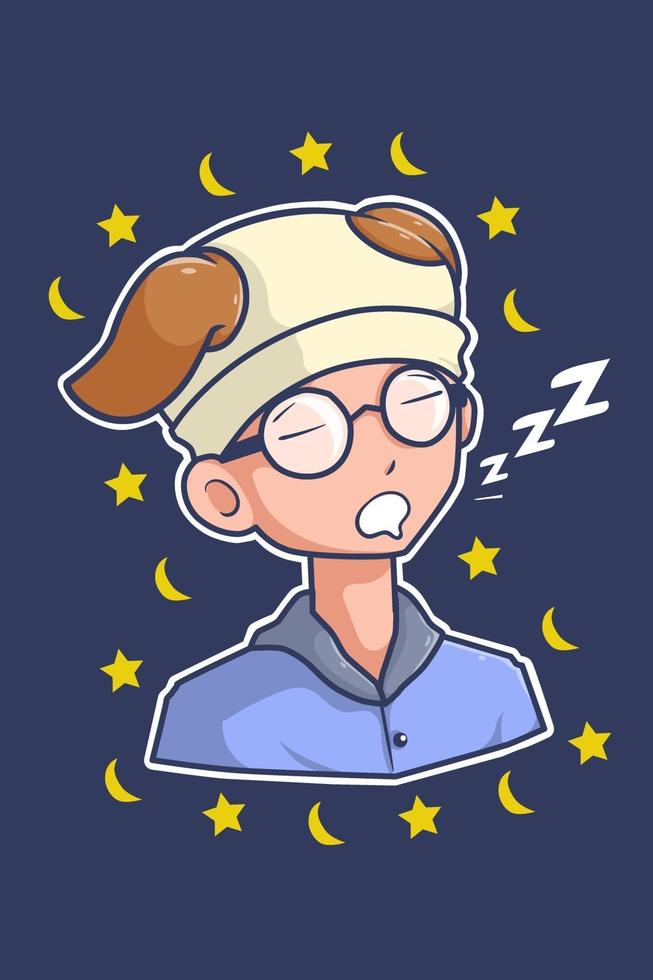 Sleepy boy cartoon illustration vector