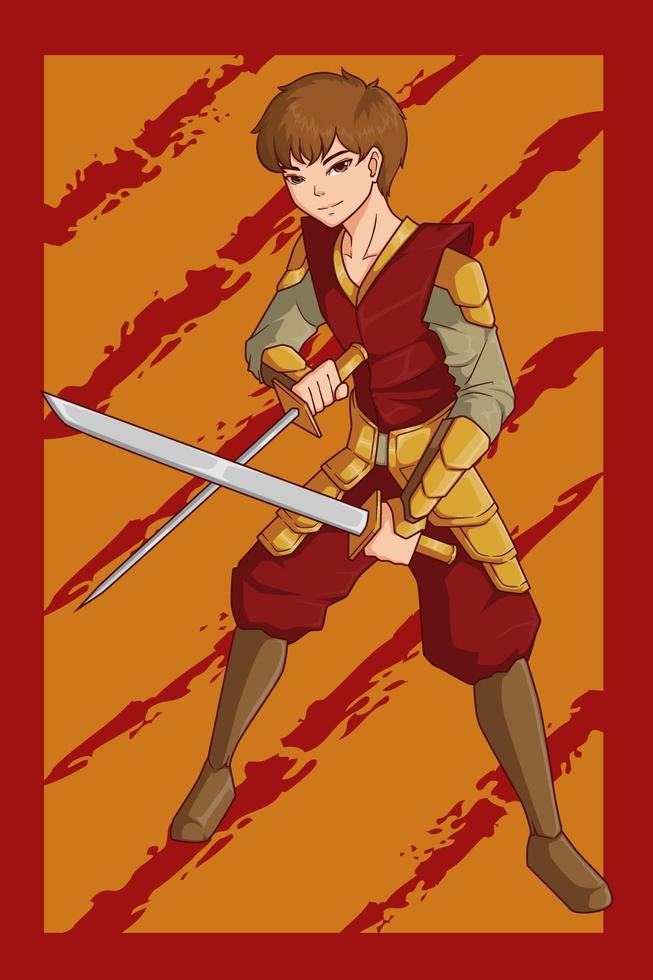 personaje de niño samurai con espada katana vector