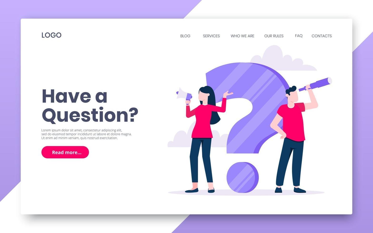 FAQ or Q and A internet landing page concept web template. vector