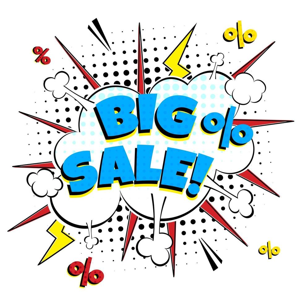 Pop art comic sale discount promotion banner. BIG SALE vector