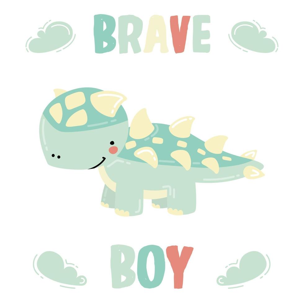 Cute little dinosaur flat vector illustration. Baby dino ankylosaurus.