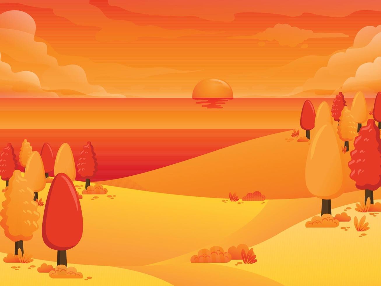 vista de la temporada de otoño en el fondo de la ilustración de la playa vector