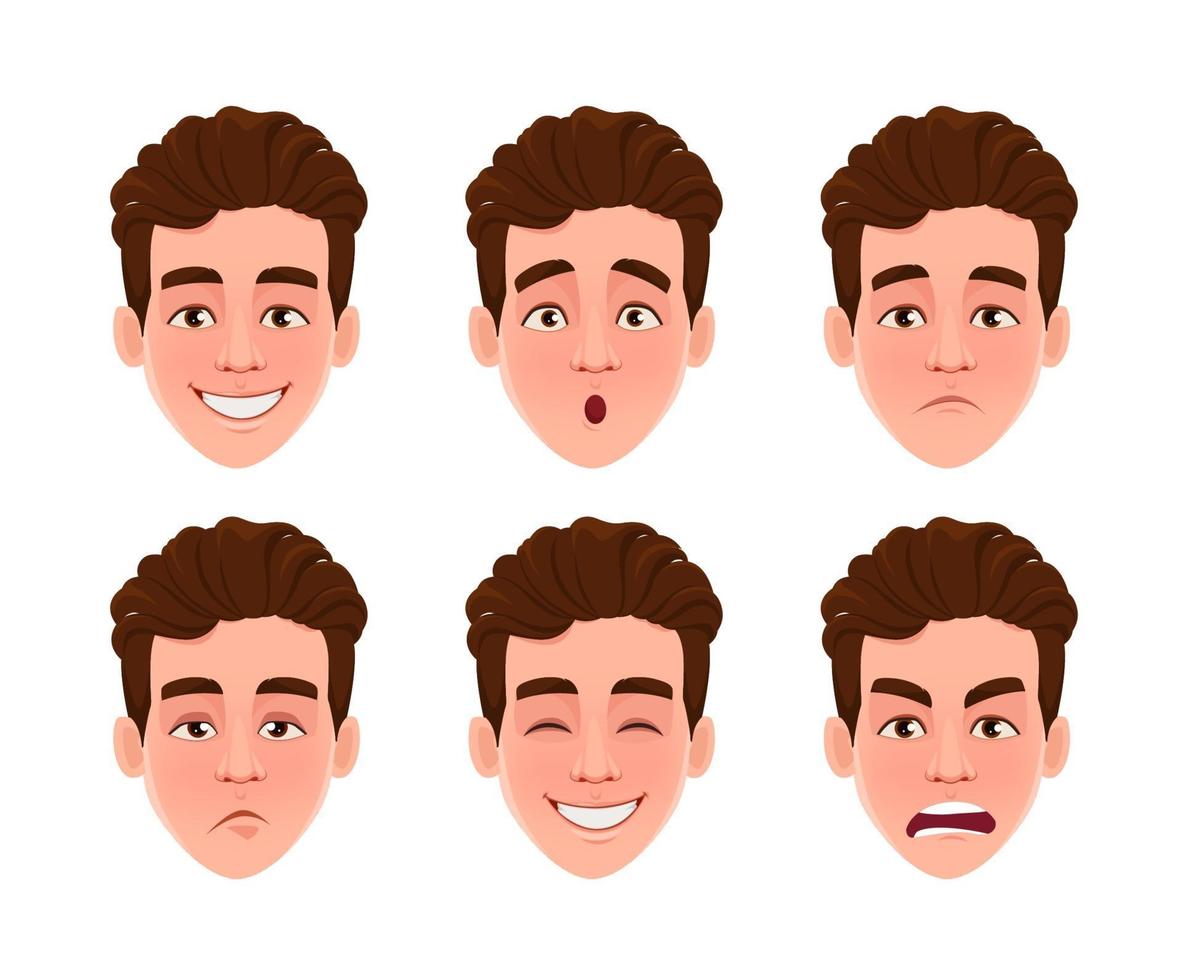 expresiones faciales de hombre guapo vector