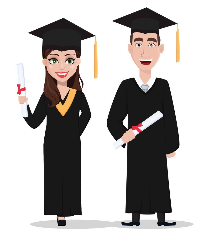 graduación de estudiantes. personaje de dibujos animados con diploma  3225841 Vector en Vecteezy