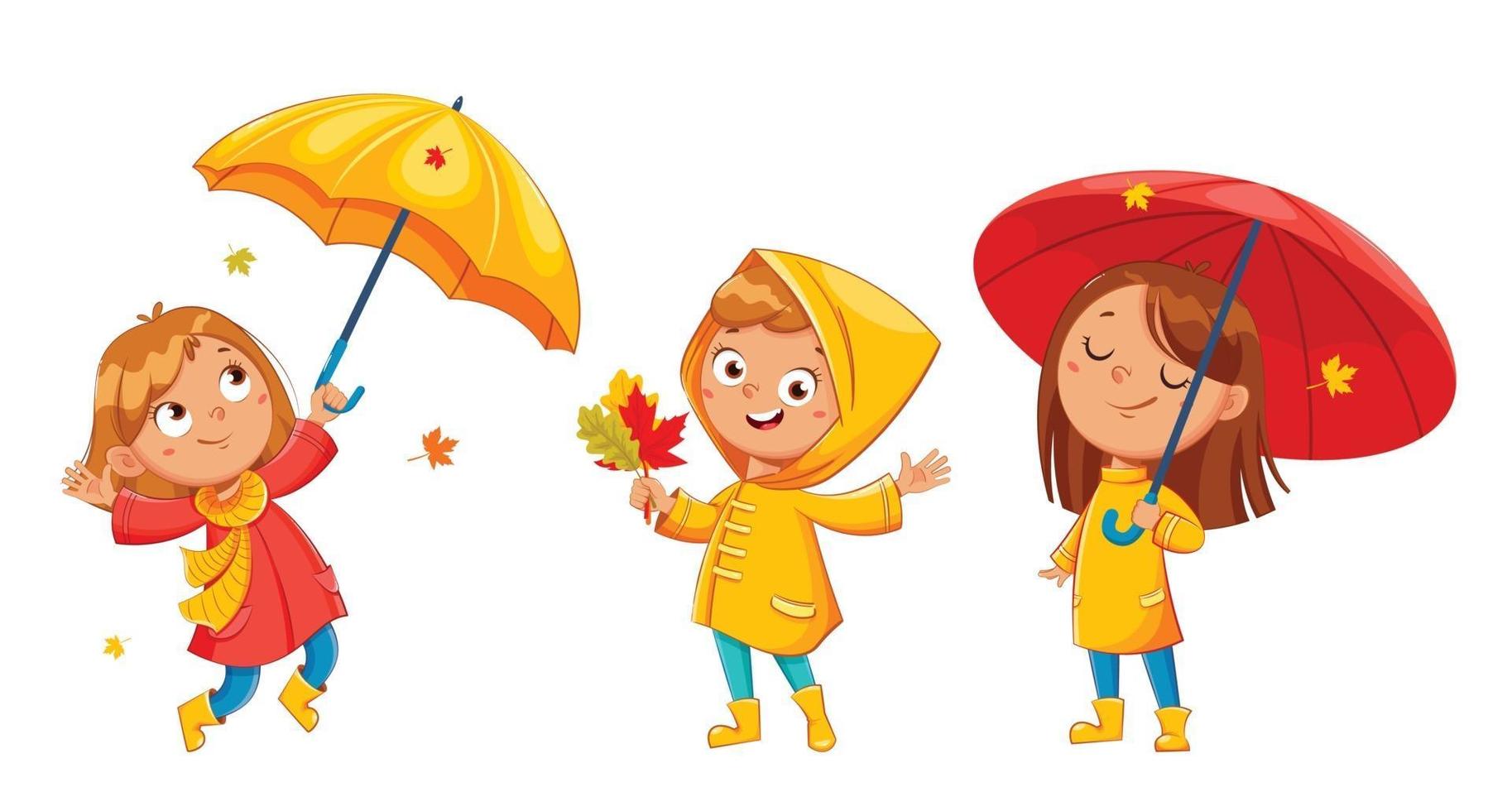 Happy funny child in raincoat and rubber boots vector