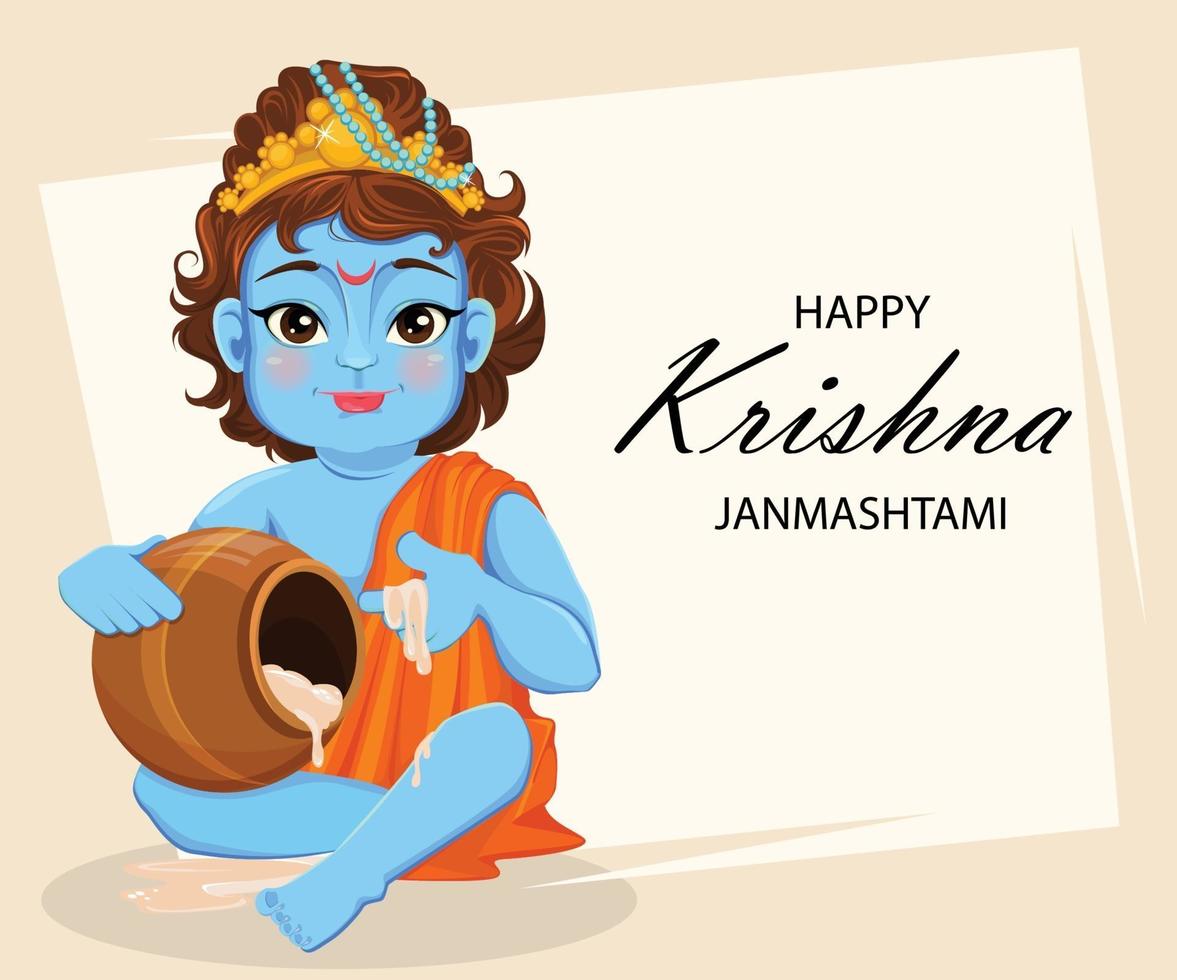 Happy Krishna Janmashtami greeting card vector