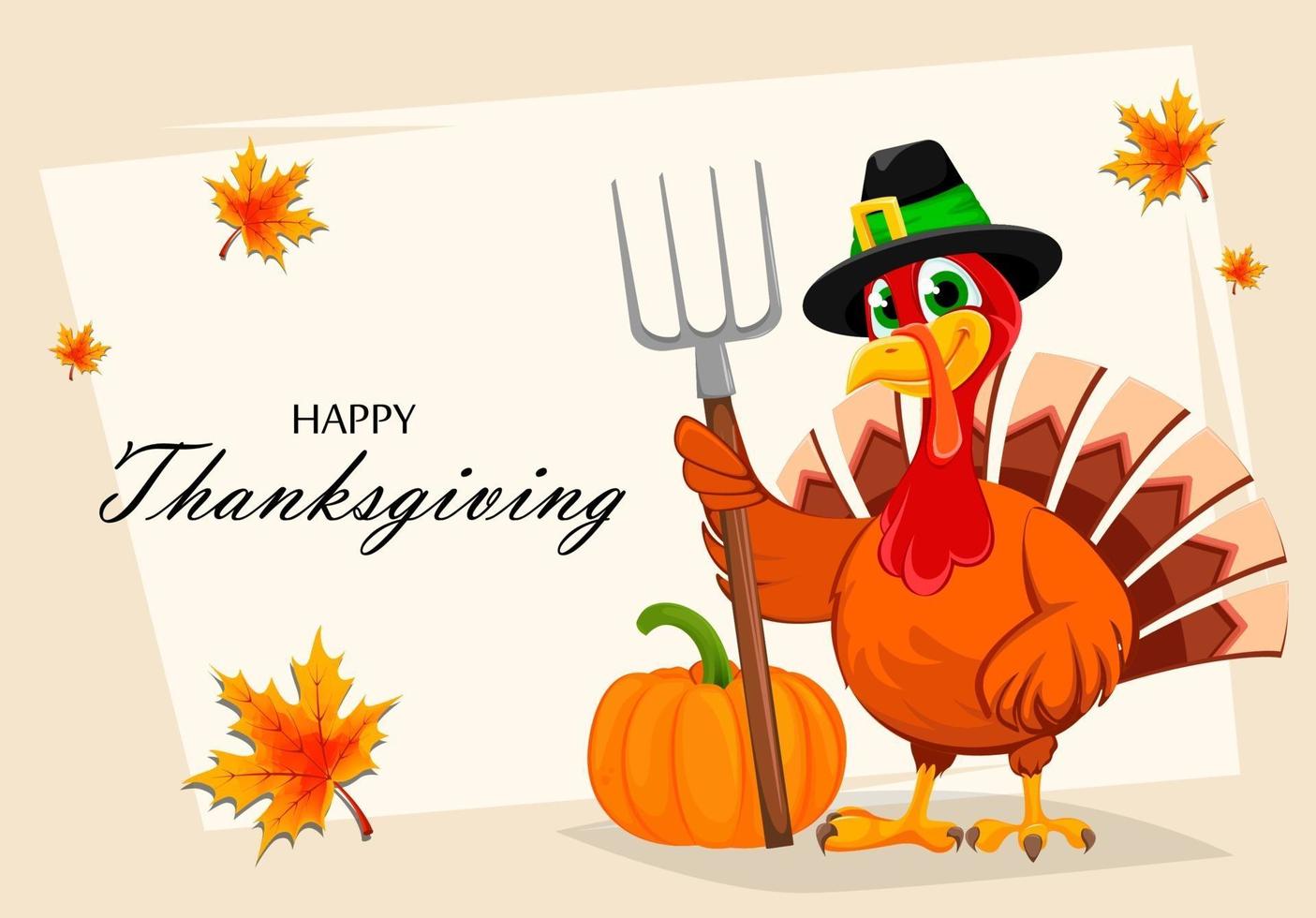 Thanksgiving turkey holding pitchfork vector