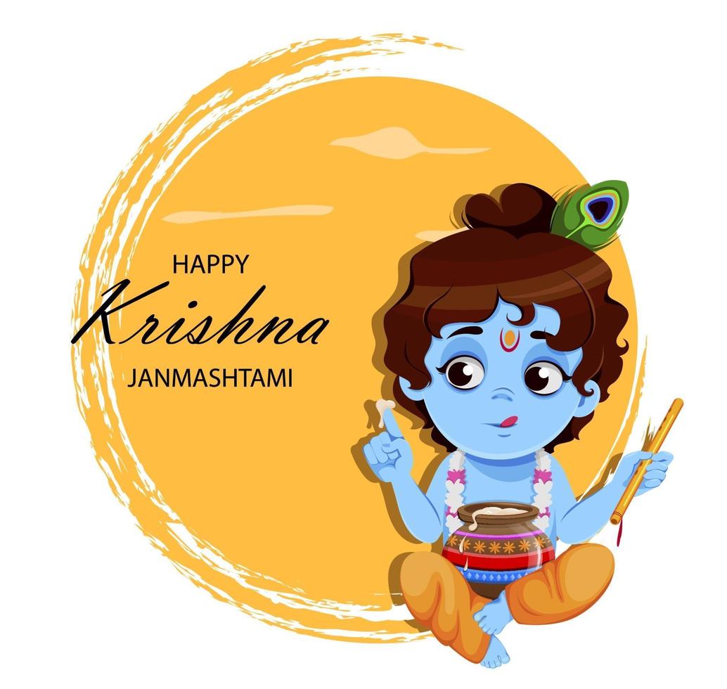 Happy Krishna Janmashtami. Little Lord Krishna vector