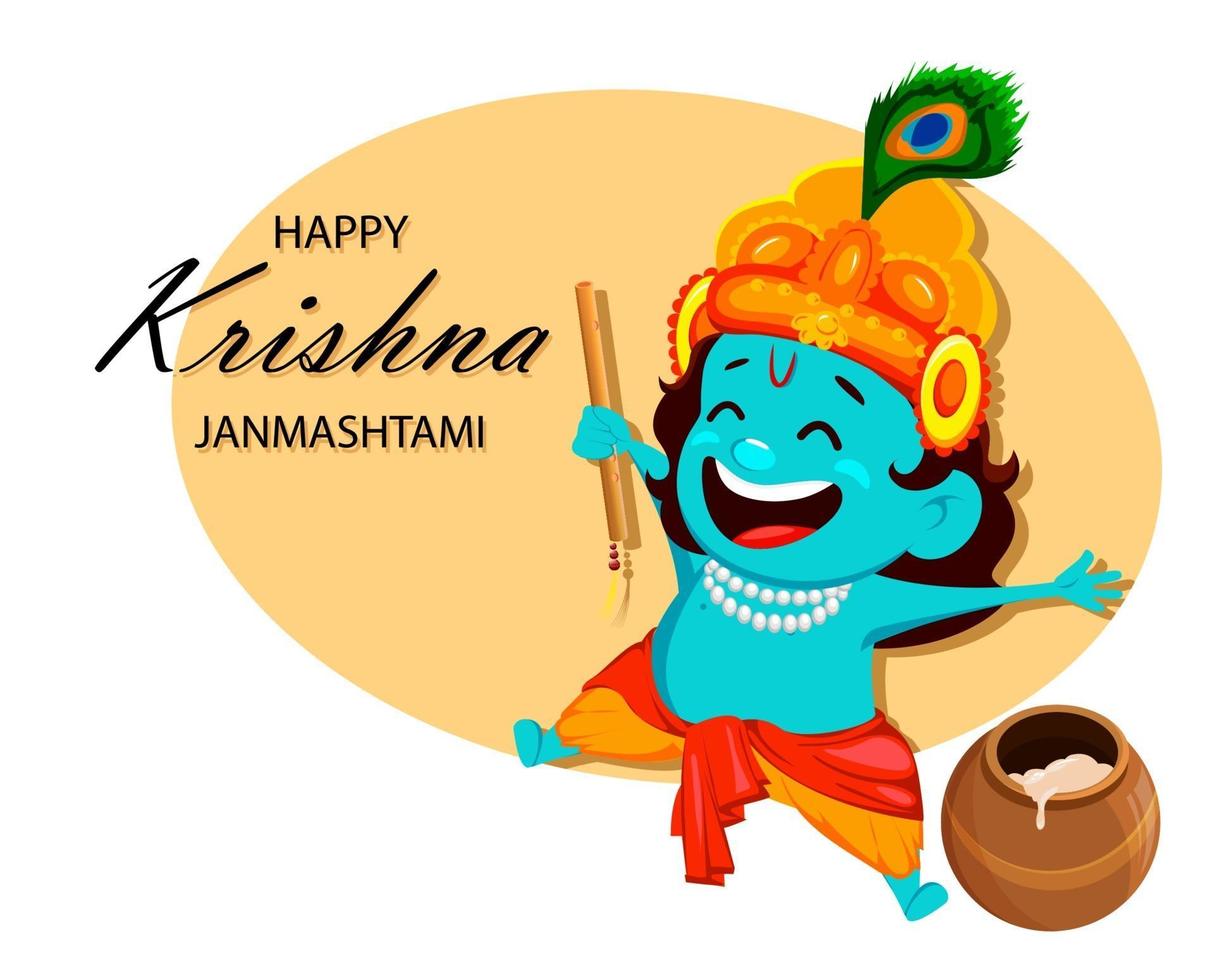 Happy Krishna Janmashtami. Little Lord Krishna vector