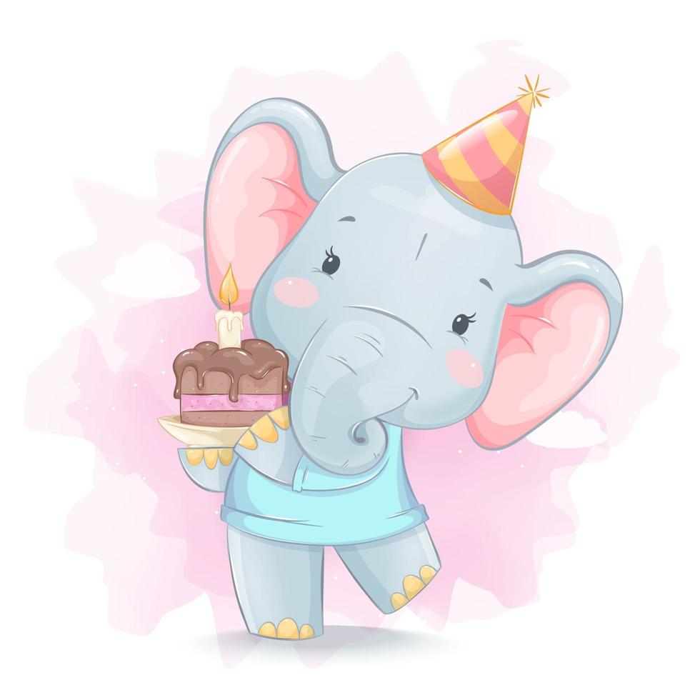 Cute little elephant. Funny cartoon character vector