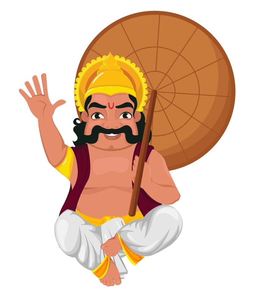 King Mahabali sitting and holding umbrella vector